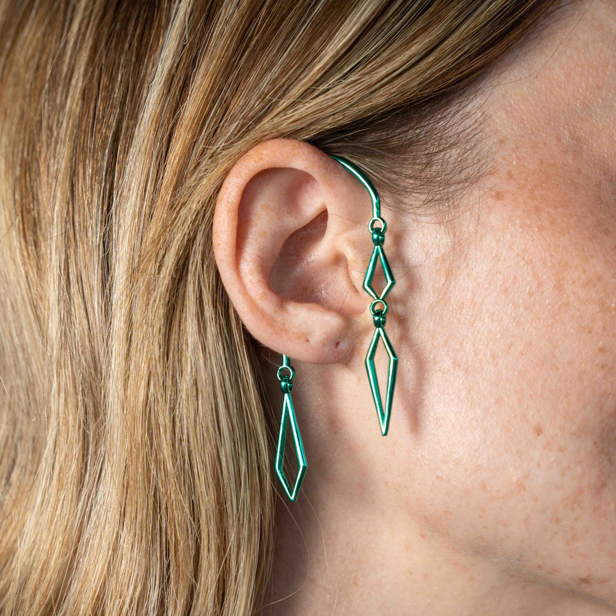 ear cuff senza buco all'orecchio, donna, color verde