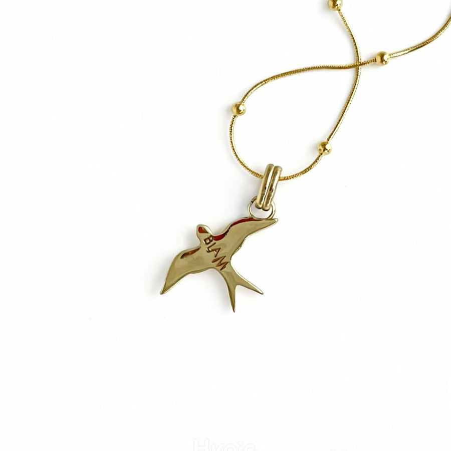 pendente rondine color oro parte posteriore con logo blam jewels
